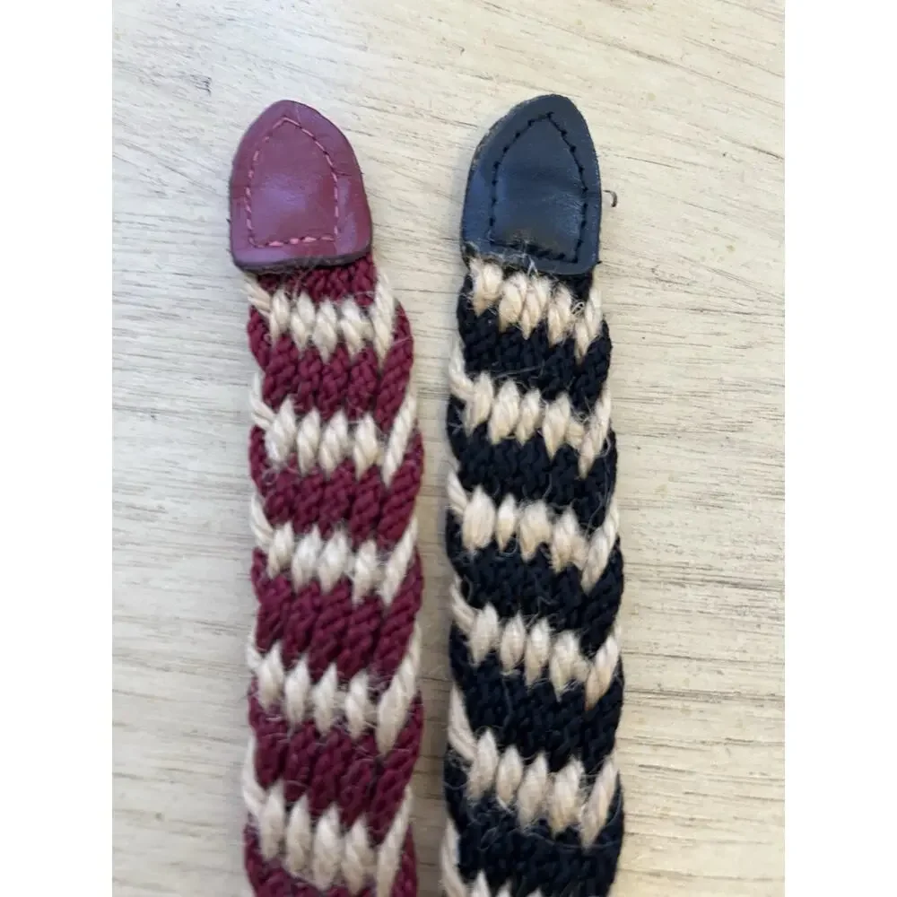VTG Canvas Braided Hemp Belts 2 Jute Leather Burgundy Black Tan Vegan Organic